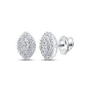 Diamond Marquise Shape Cluster Stud Earrings 925 Sterling Silver Screw Back